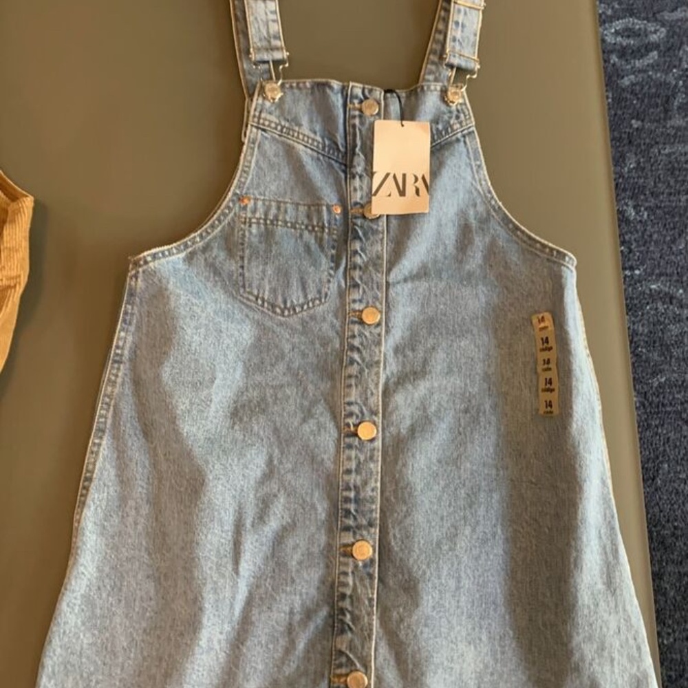 Zara Girls Denim Overall Dress Jumper size 13/14 NWT